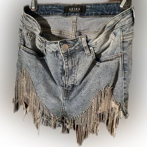 Akira Rhinestone Distressed Denim Short